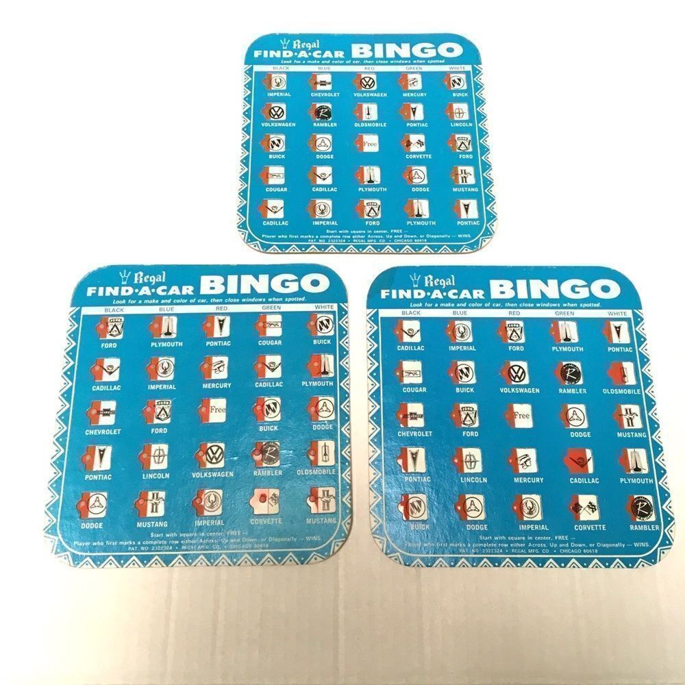 Vintage Regal find-a-car bingo cards (3)